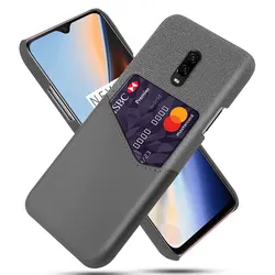 Fabric Protection Case with Leather Card Holder Slot, Cover for Oneplus 7, 7 Pro, One Plus 6T, 6, 5, 5T