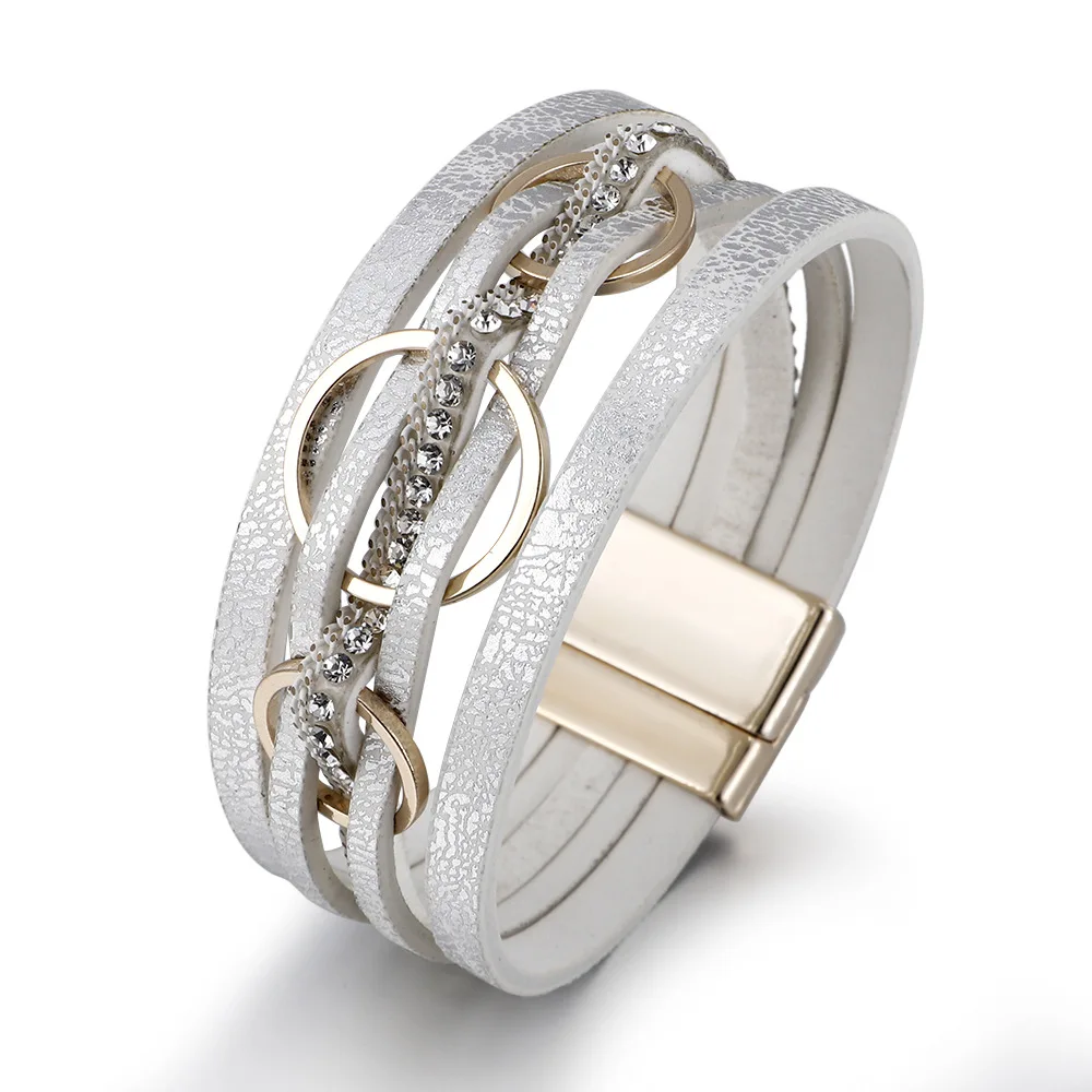 ZG European and American Magnetic Buckle Bracelet For Women Multi-layer PU Leather Circular Ring Design Bracelet Jewelry