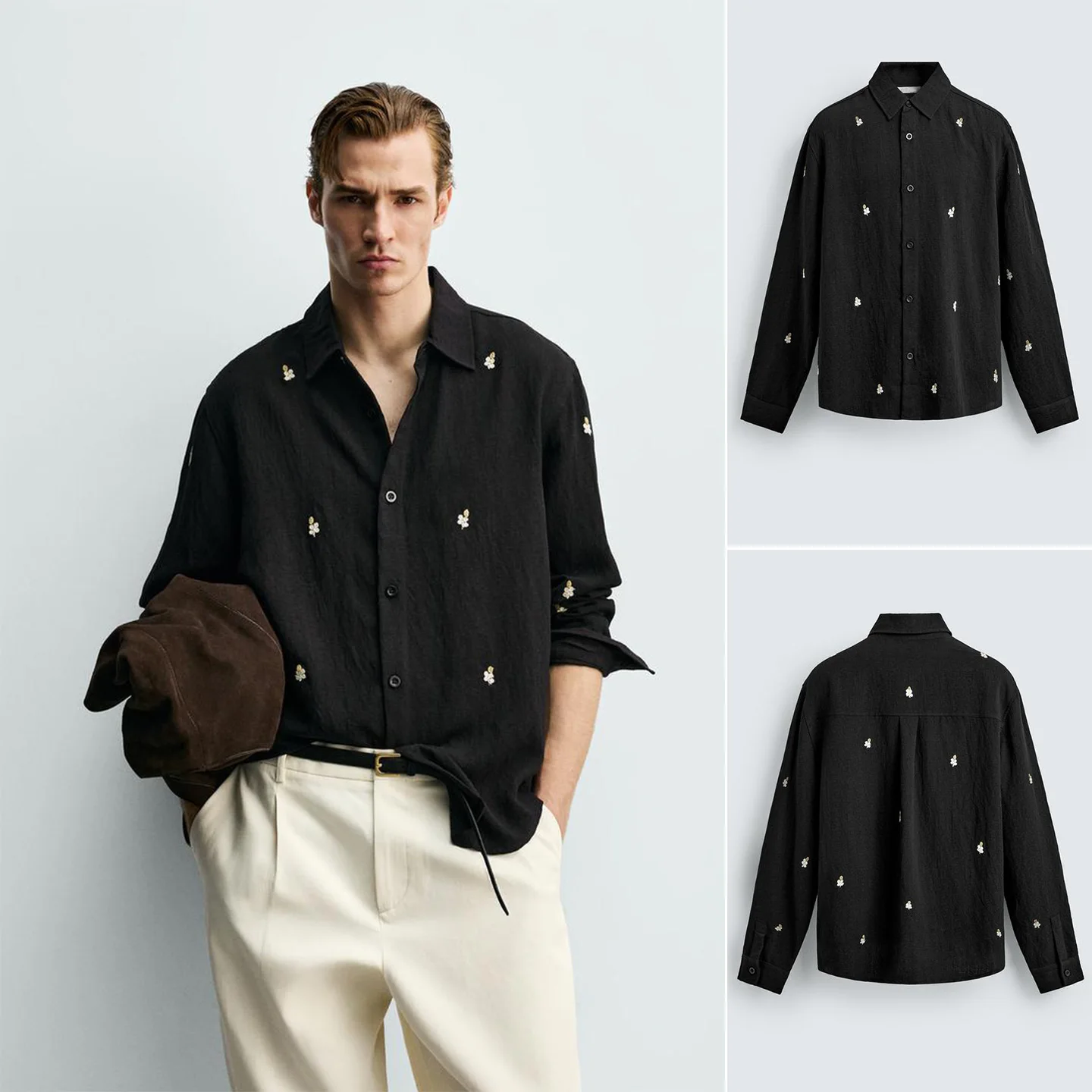 

Spring Summer Men's Long Sleeve Embroidered Loose Fit Shirt Casual Style Polyester Fiber Breathable Comfortable Stitched Design
