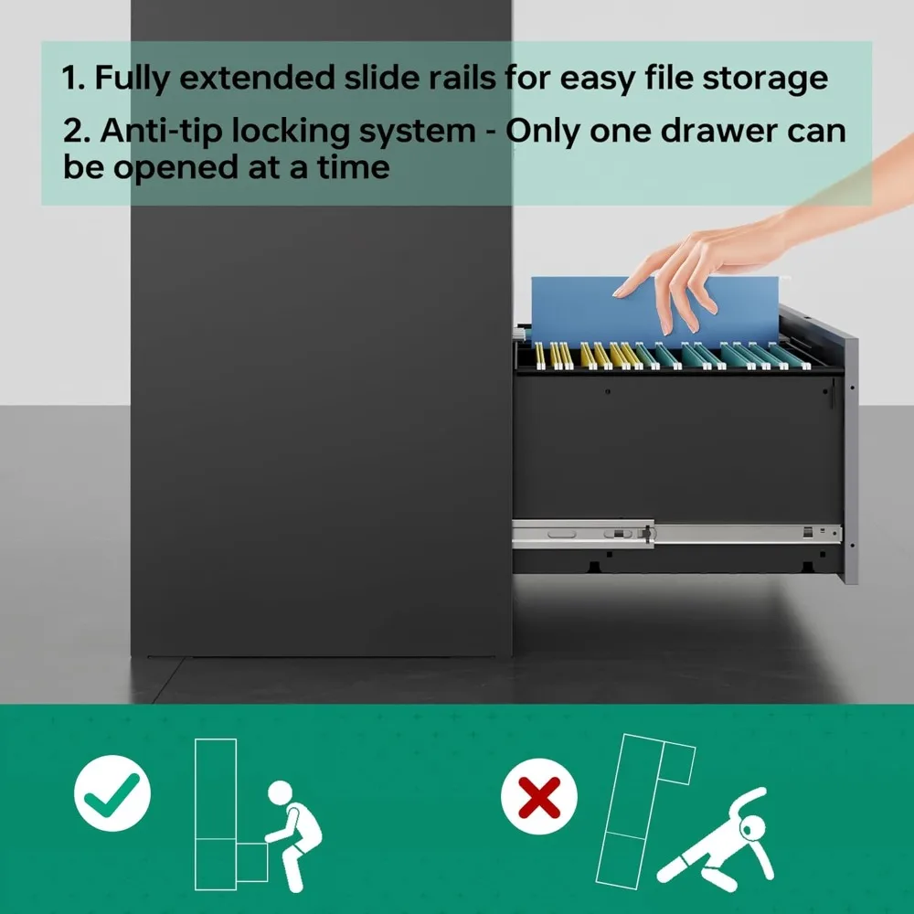 خزانة ملفات مع قفل جانبي 3 أدراج خزائن حفظ الملفات المعدنية-تخزين تنظيم للمنزل والمكتب-حرف معلق/قانوني/F4/A4 S