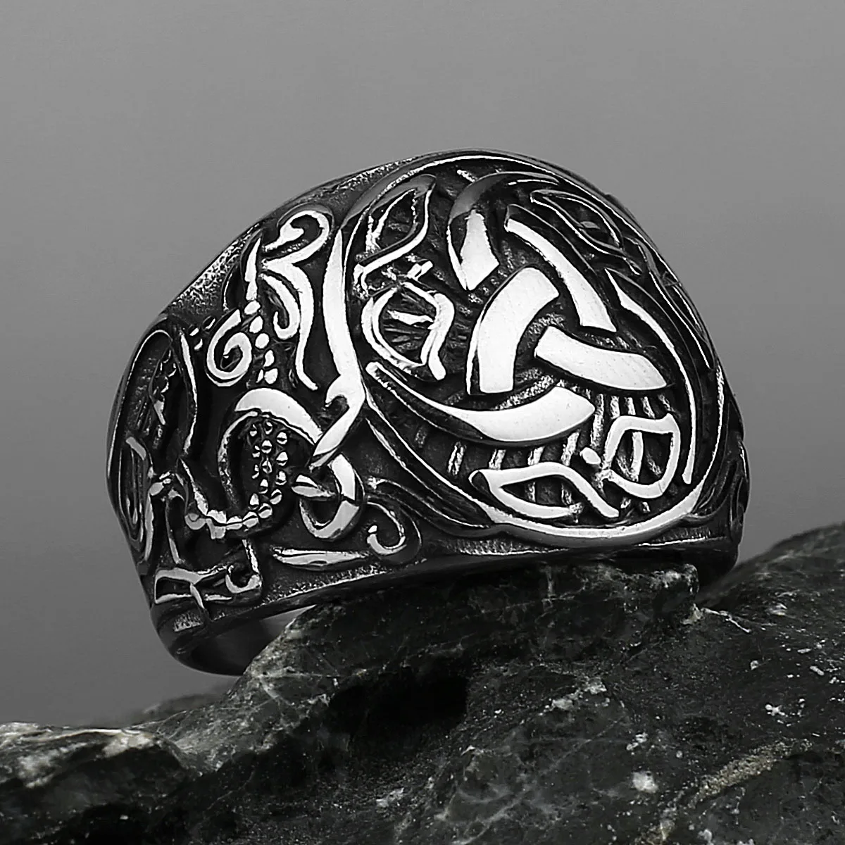 Viking Dragon Rune Stainless Steel Ring Men\'s Fashion Temperament Ring Biker Hip Hop Celtic Knot Amulet Jewelry Gift