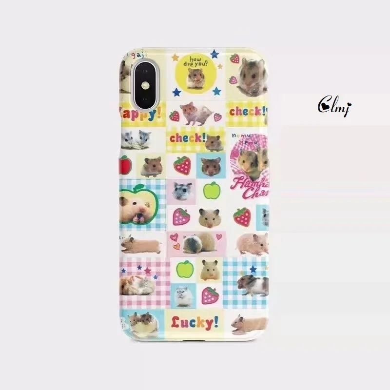 Clmj Cute Hamster Animal Strawberry Phone Case for iPhone 16 15 14 13 12 11 Pro Max XS XR XSMax 6 7 8 Plus Glossy HD Cover Y2K