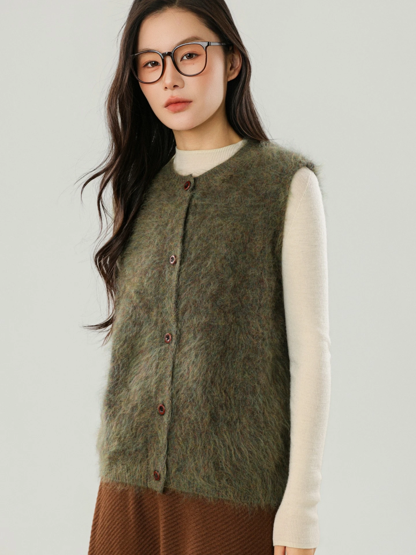 Elegant Brushed Merino Wool Women's Sweater Vest Autumn Winter Female Knitwear Fuzzy Cardigan Lady Clothes Top New Cashmere Coat