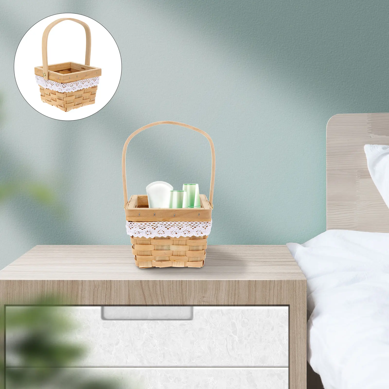 

Wood Chip Flower Basket H Woven Storage Container Natural Decor Retro Plant Holder Kitchen Bread Basket Woven Flower