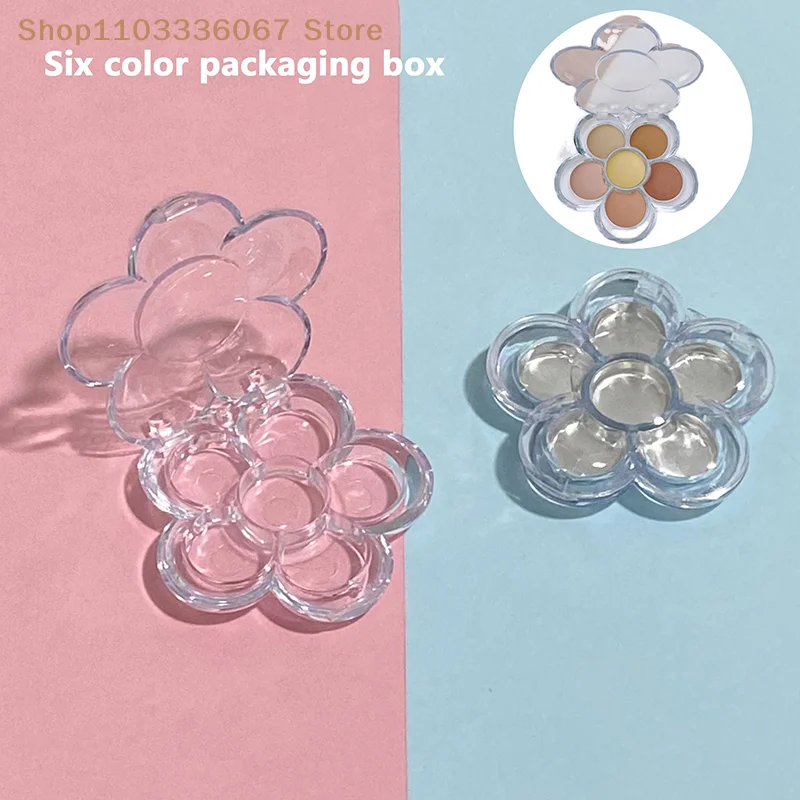 【HM】6 Spaces Empty Eye Shadow Case Makeup Palette Box Plastic Skylight Clear Lid Aluminum Pan Round Creamy Concealer Container