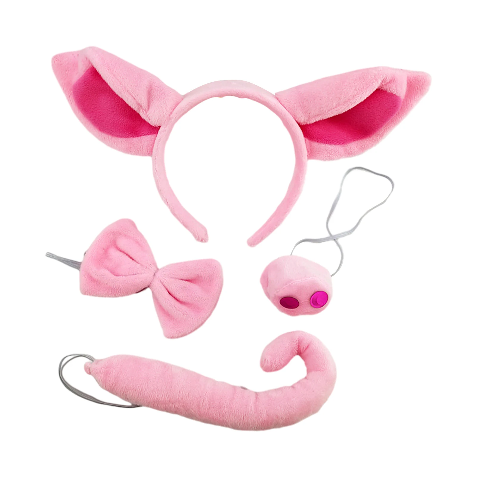 4x Funny Pig Ears Headband Pig Nose Tail Pink Piggy Cosplay Costume Accessories Cosplay Set for Photo Props Performance Parties