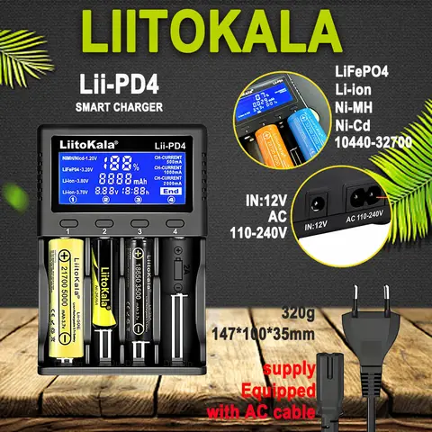 Caricabatterie ricaricabile Liitokala 3,7 V 3,2 V 3,85 V 18650 21700