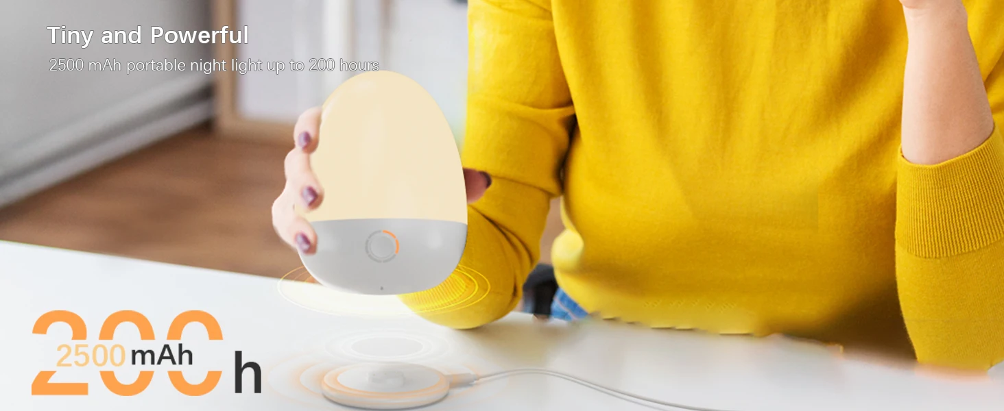 Touch Night Light for Baby Nursery Rechargeable Portable Kids Egg Nightlight Lamp with Feeding Timer for Todder Room Temperature