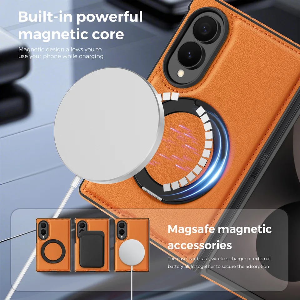Funda con soporte giratorio de textura de cuero para Samsung Galaxy Z Fold 8 Wide 8Ultra 7 6 5 4 3, compatible con carga magnética 5