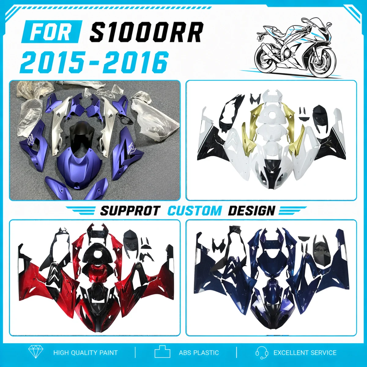Aftermarket Replacement Fairings for 2015 2016 S1000RR 15 16 Pre-Drilled Holes Fairing Set Plastic Kit