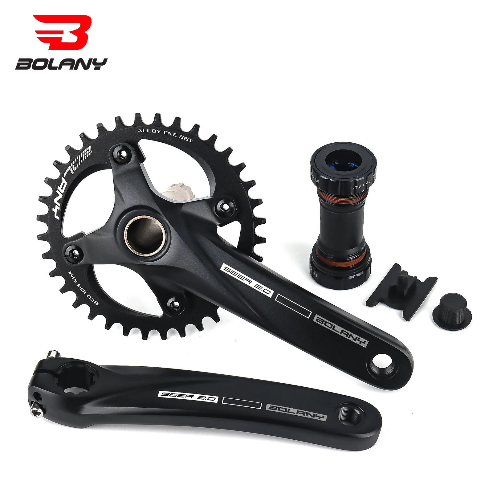 Bolany bicicleta pedaleira 170mm 104bcd mountain bike manivela de disco duplo com suporte inferior 34t 36t 38t liga alumínio manivelas