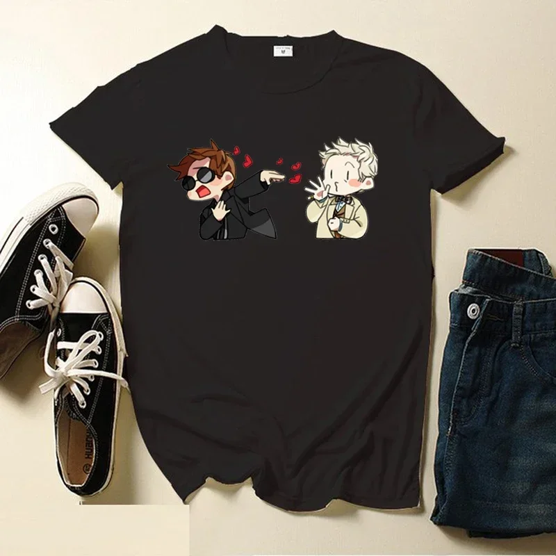 Minimal Good Omens Graphic T Shirt Good Omens Goodomens Michael Sheen David Tennant Angel Devil Crowley Woman Man Tops