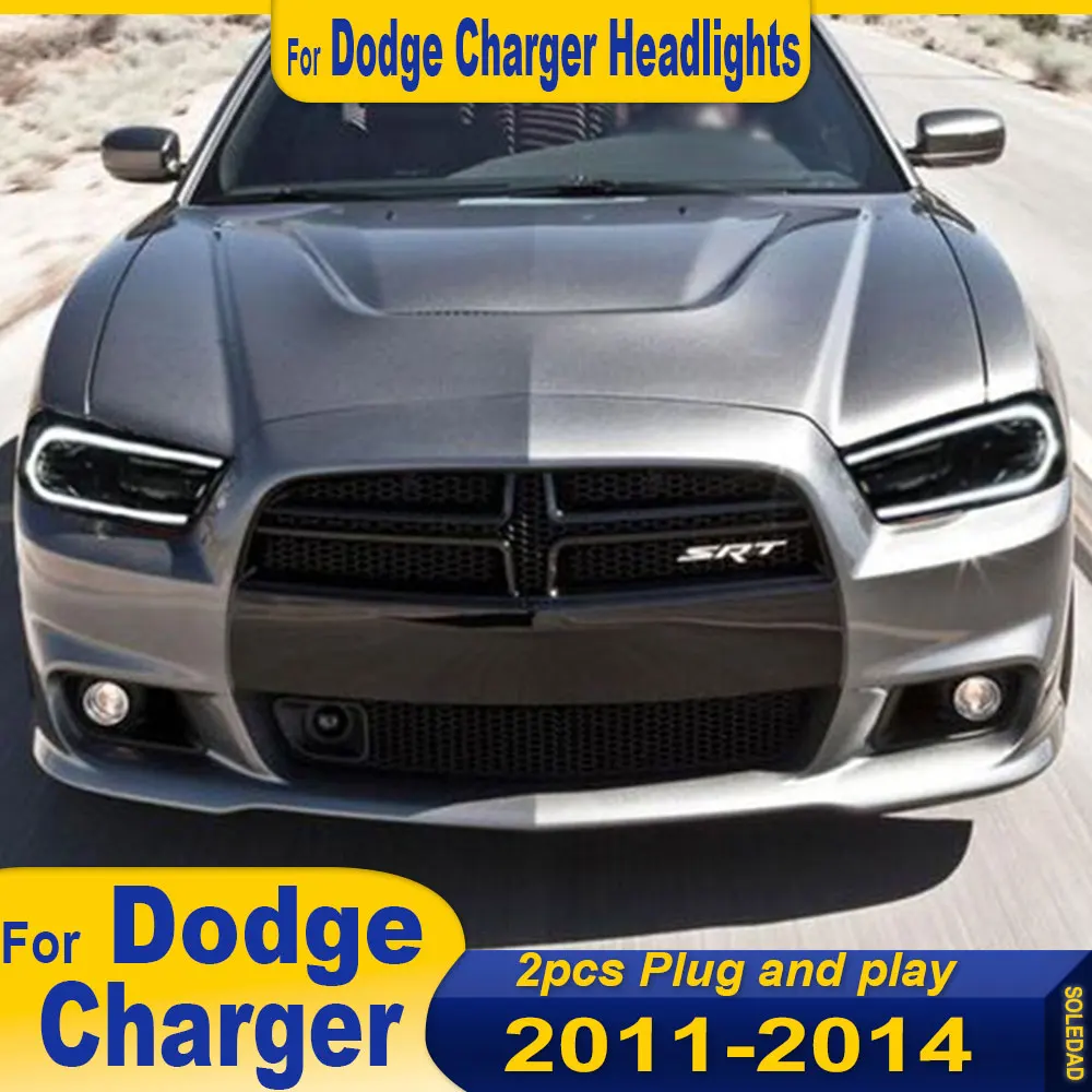 

Светодиодный налобный фонарь для Dodge Charger, светодиодные автомобильные фары 2011-2014, зарядное устройство, DRL, указатель поворота, дальний свет, проектор «ангельский глаз»