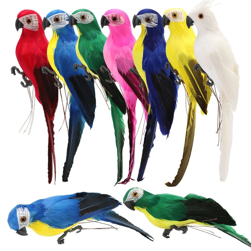 28cm Handmade Foam Feather Artificial Parrot Imitation Bird Model Figurine Foam Birds Parrot Home Garden Decoration Ornament