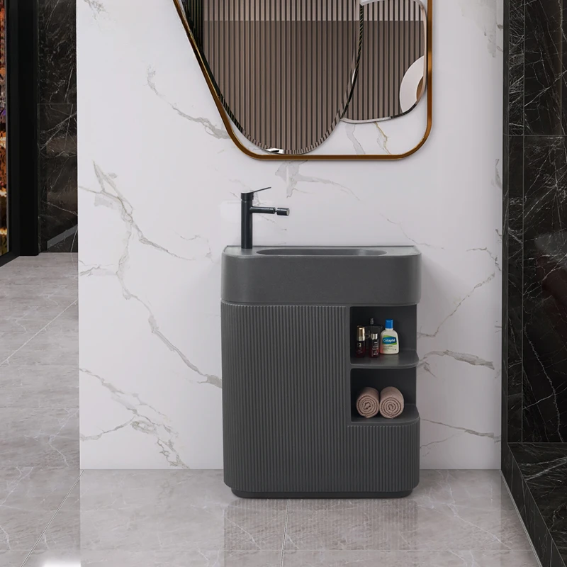 Modern minimalist column basin integrated floor mounted washbasin, balcony, bathroom, large artistic vertical washbasin