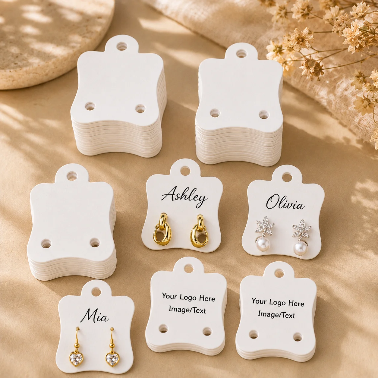 Custom Logo Earring Display Cards Personalized Jewelry Display Cards with Logo Text for Earrings Packaging Retail Supplies