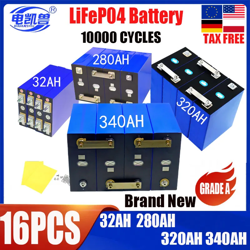 Tax Free Grade A 3.2V 32Ah 280Ah 320Ah 340Ah Lifepo4 Rechargeable Battery RV solar energy storage DIY 48V