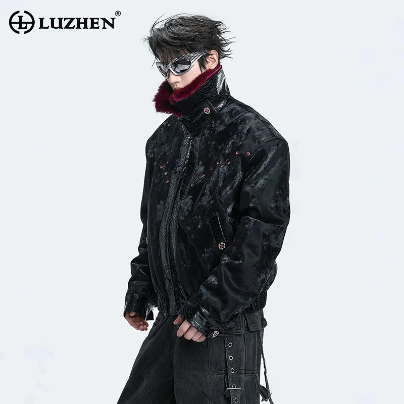 

LUZHEN Original Reversible Design Thickened Warm Faux Fur Stand Neck Parka Jacket Men's Fashion Winter Street Padded Coat JY5615