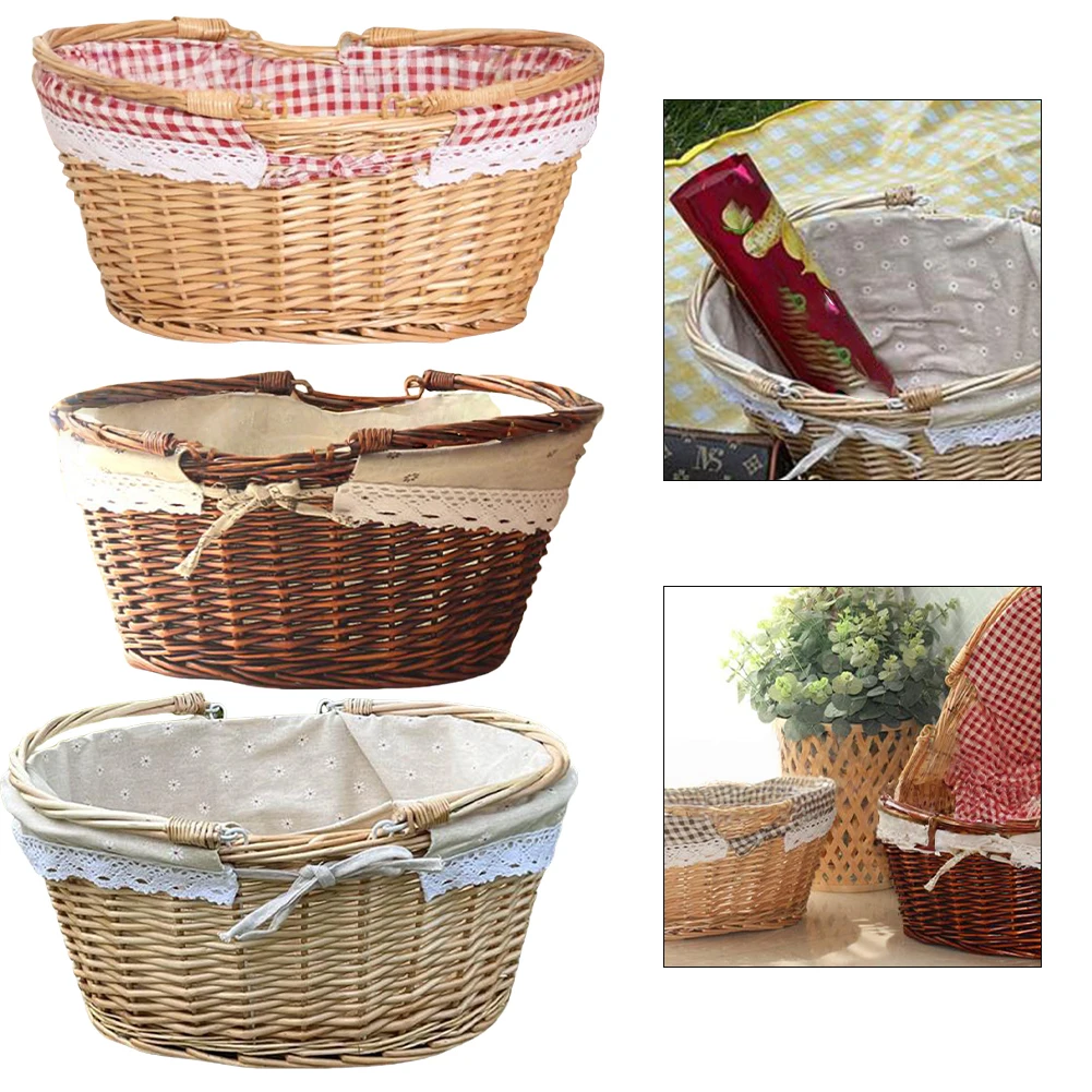 

Storage Woven Basket Activity Handle Picnic Basket Rattan Storage Basket Rattan Basket Handwoven Flower Basket Portable Storage