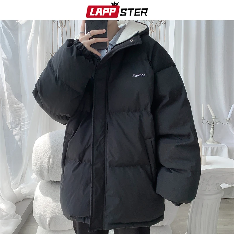 LAPPSTER Y2k Harajuku Fleece Parkas Winter Bubble Coat 2023 Windbreaker Korean Streetwear Puffer Jacket Black Hooded Jackets