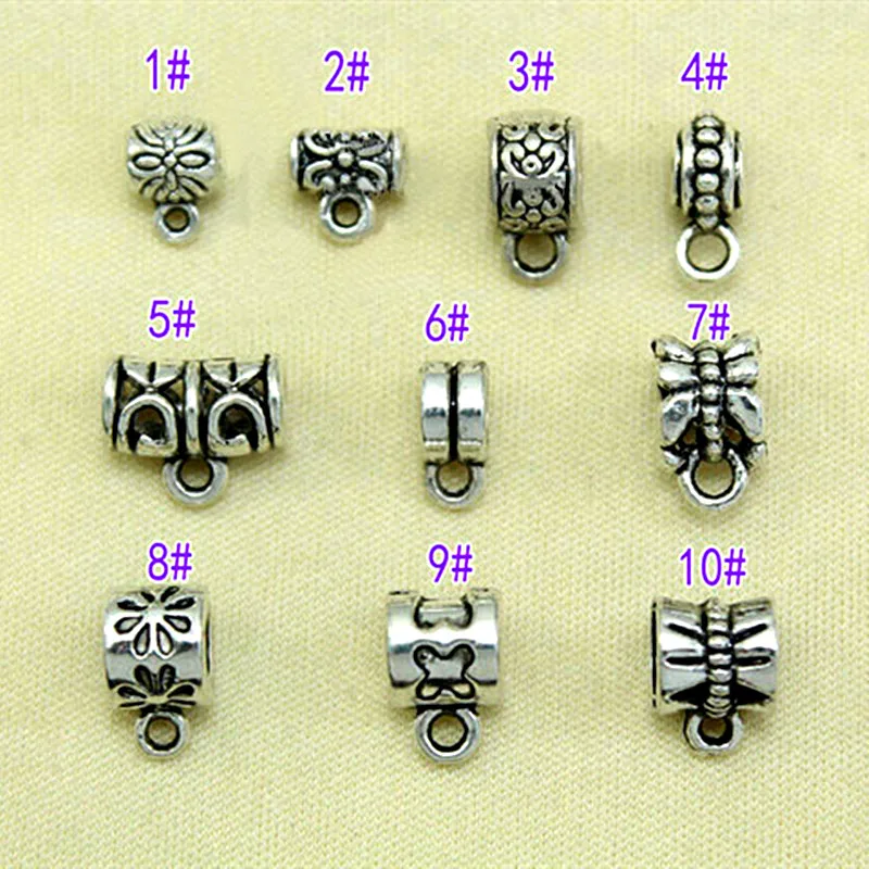 30Pcs Antique Tibetan Silver Connector Bail Tube Beads Spacer Bead Hanger For Jewelry Making Fit European Charm Bracelet Pendant