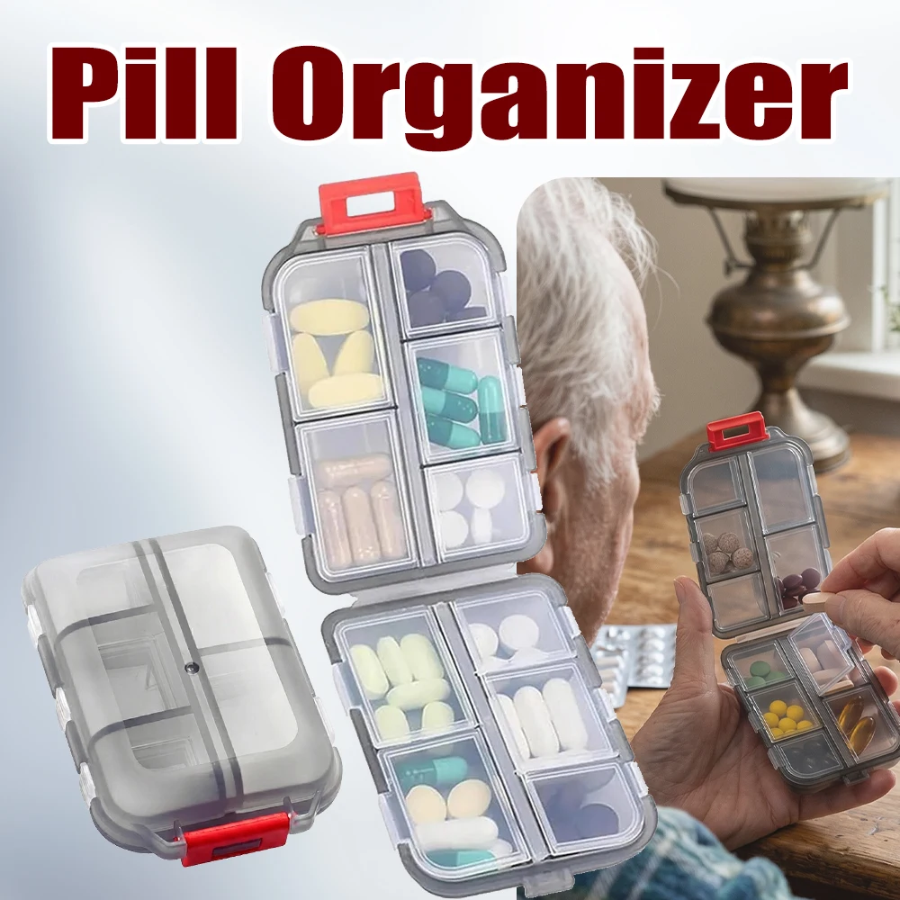 

10 Compartments Pill Organizer Pocket Portable Travel Pill Storage Box Case Daily Pill Container or Purse Fish Oil Medicine
