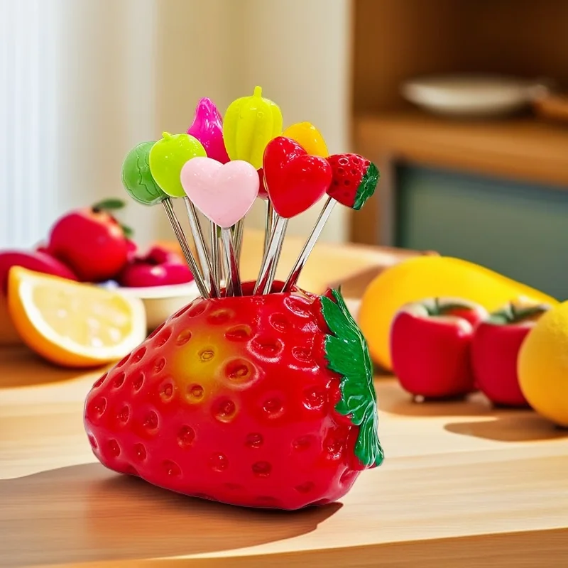 

WHYOU креативный легкий роскошный набор вилок для фруктов, десертные вилки из нержавеющей стали с держателем, керамическая банка для вилки, украшение стола