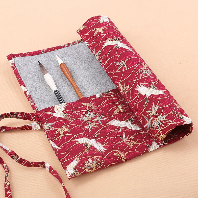 

Chinese Roll Pen Curtain Vintage Paint Brush Pen Holder Storage Pouch Large Capacity Roll Up Makeup Brush Wrap School Supplies