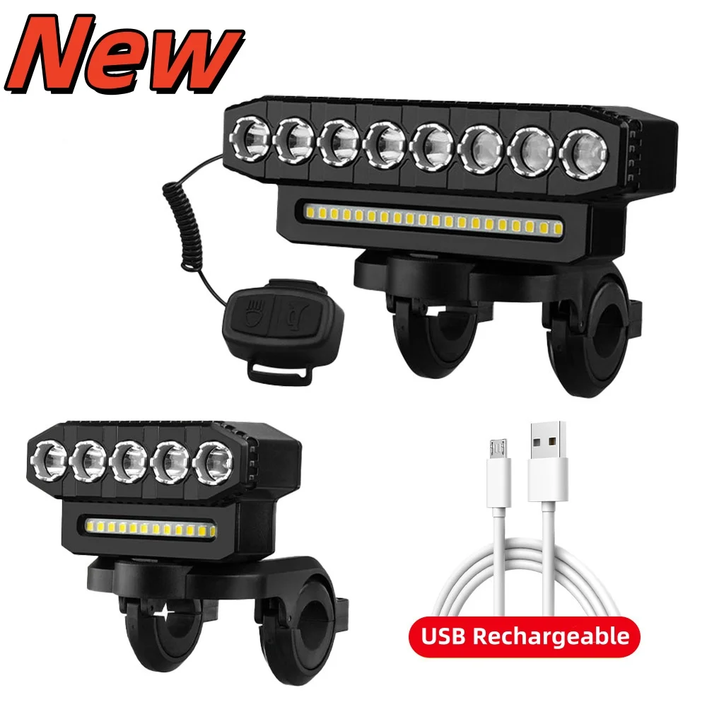 8 LED Bicycle Front Light USB Rechargeable 130dB Cycling Bike Horn Easy to Install 6 Modes Bicycle Bell Lamp Bicycle Accessories