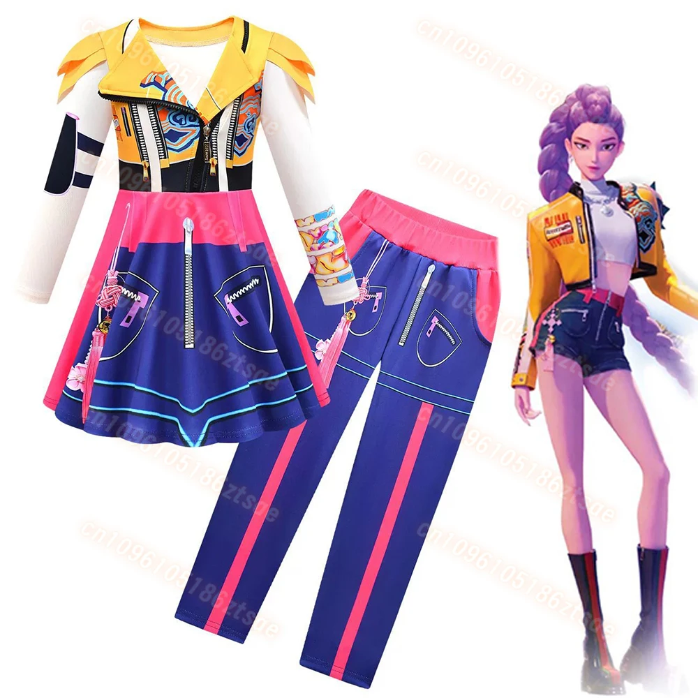 

2025 Halloween Kids KPop Demon Hunters Rumi Costume for Girls Mira Zoey Cosplay Costume Child Fantasia Birthday Party Clothes