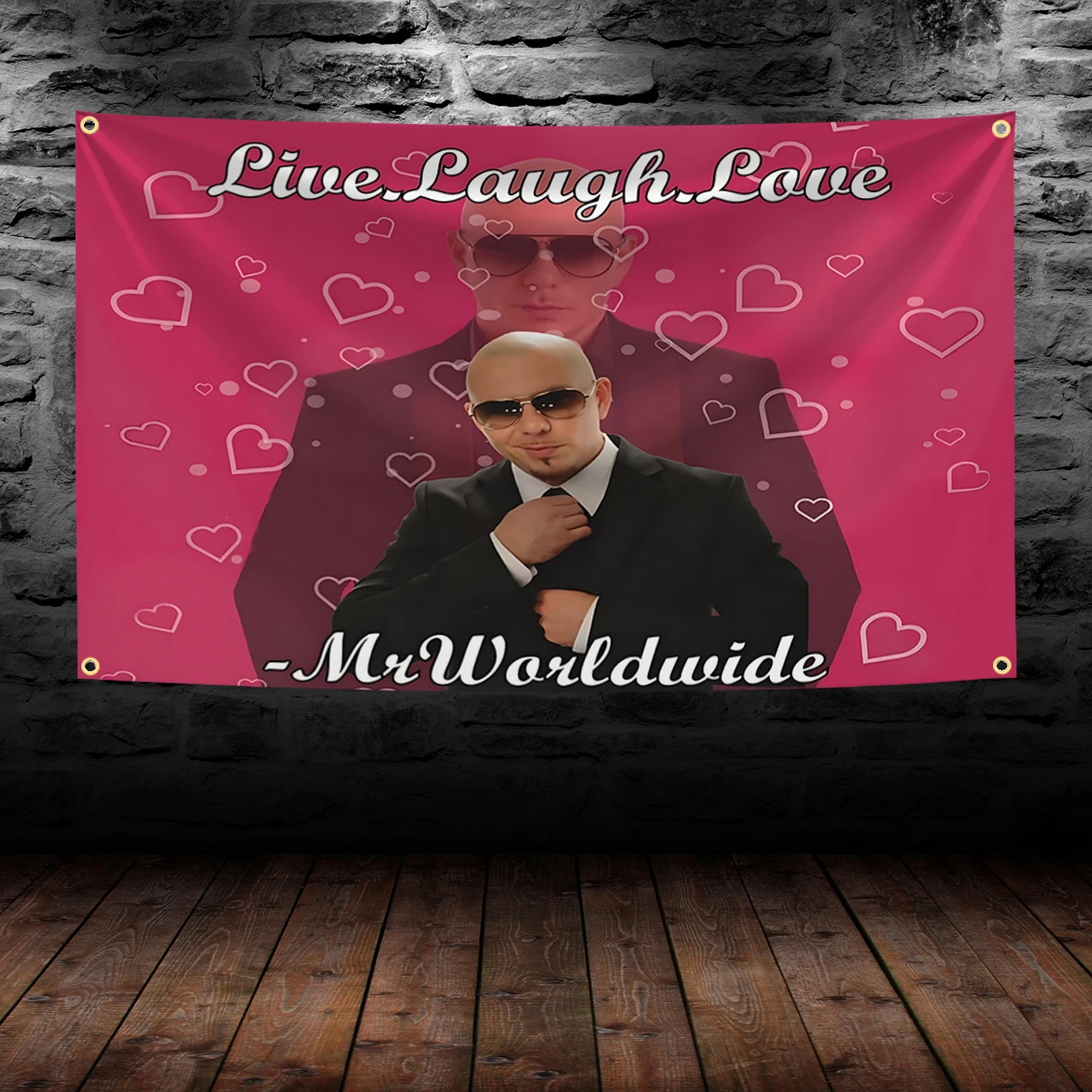 Live laugh Love Mr. Worldwide Flag Music Tapestry Banner For Bar Beer House College Dorm Room Man Cave Tailgates And Parties