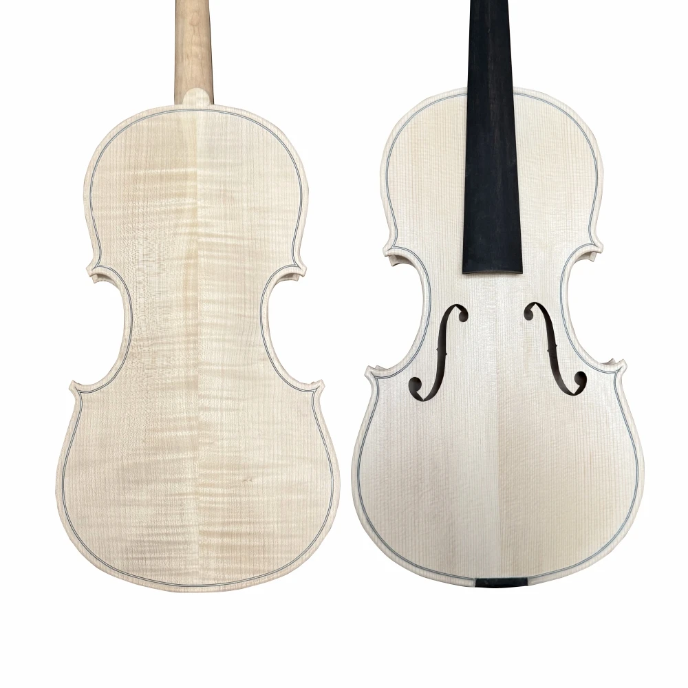 كمان 4/4 لهب القيقب بالحجم الكامل كمان غير مكتمل مصنوع يدويًا من خشب التنوب