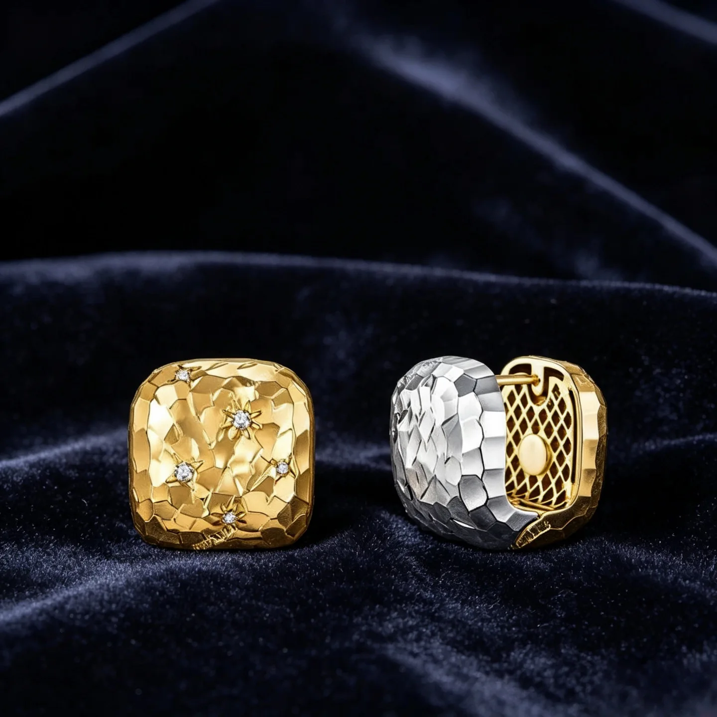 Gold Square Huggie Earrings for Women, Hammered Textured CZ Earrings, Hypoallergenic Minimalist Everyday Jewelry Gift