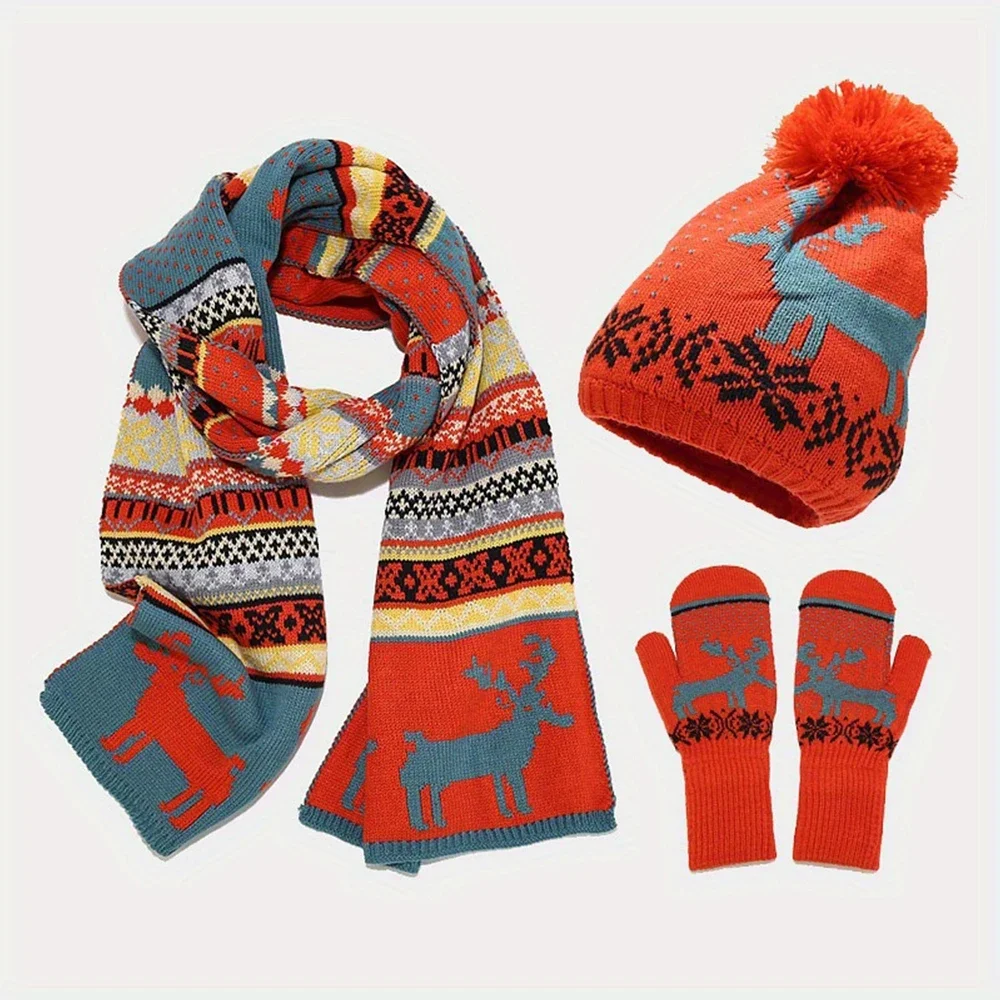 

Winter Women Men Hat Scarf Gloves Set Male Female Bonnet Knitted Hats Scarf Set Outdoor Men Warm Plush Caps Women Hat Scarf