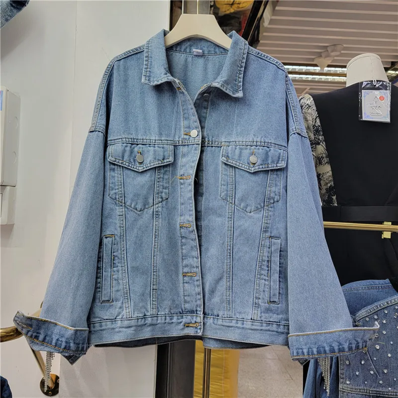 Women Spring Diamonds Beads Tassels Denim Coat Rhinestones Fringed Loose Jeans Jacket Crystal Cowboy Bomber Cardigan 2024