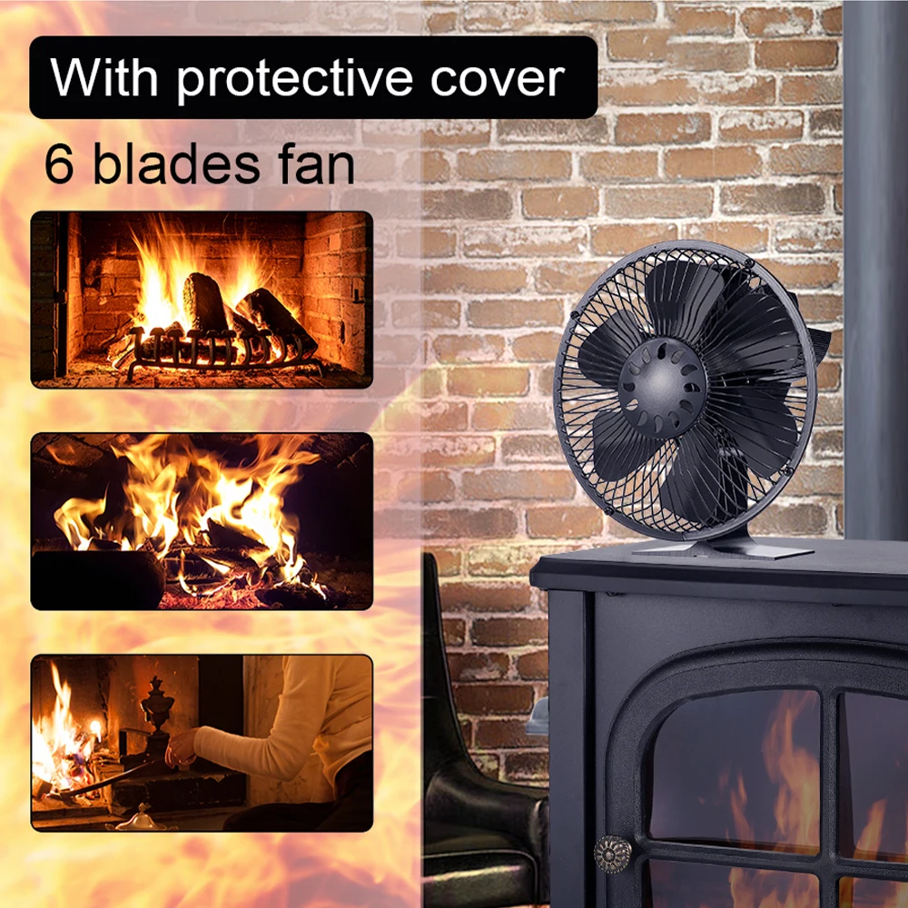 6 Blades Heat Powered Stove Fan Log Wood Burner Eco Fan Quiet Efficient Heat Distribution Fireplace Fan With Protective Cover