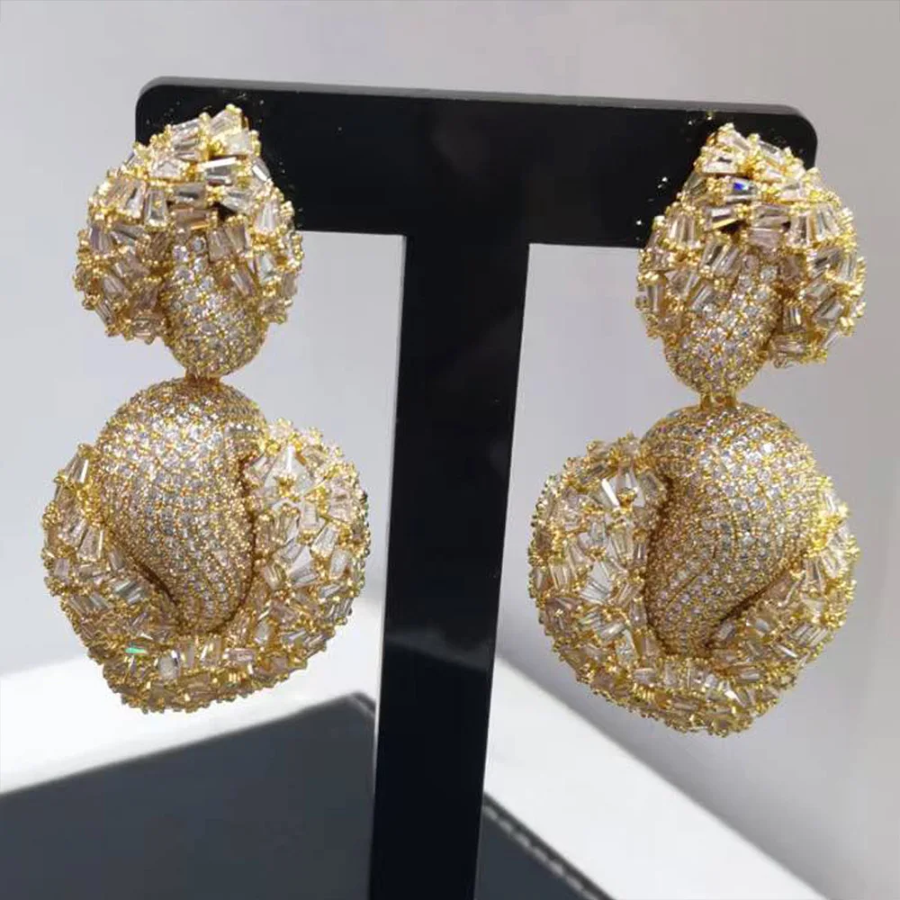 

Missvikki New Luxury Romantic Round Earrings Shiny Cubic Zircon Fashion Earrings For Women Bridal Wedding Party Accessories