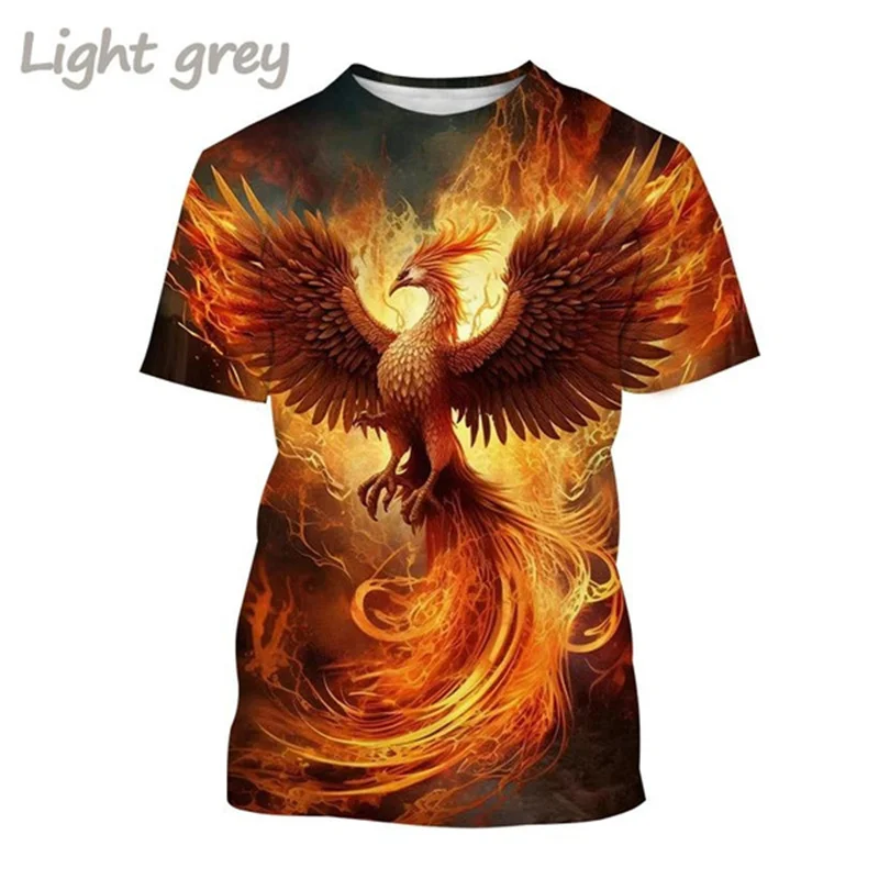 Men's and Women's Animal Pattern Firebird Printed T-shirt Fashion Phoenix 3D Printed T-shirt Round Neck Short-sleeved Casual Top