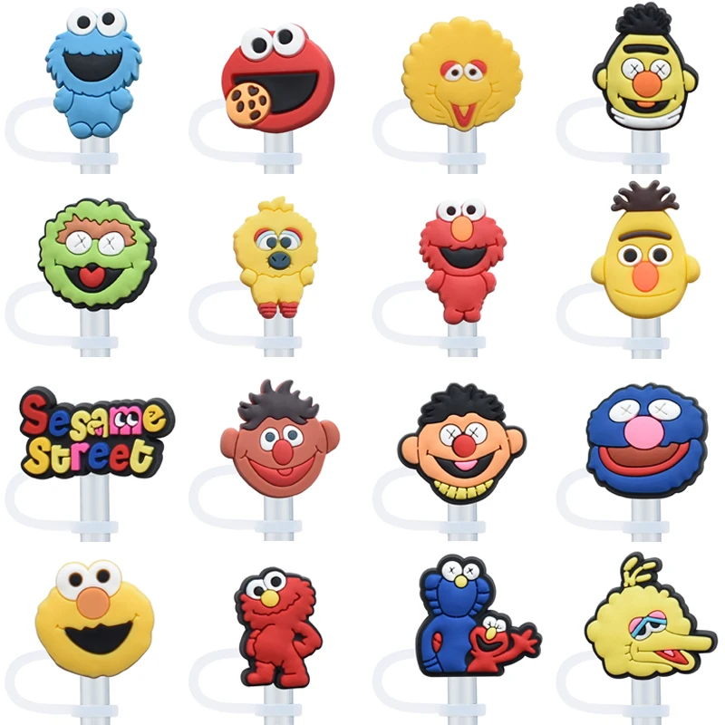 6/9Pcs Sesame Street Straw Topper Straw 8MM Plug Reusable Dust-proof Splash Proof Drinking Dust Cap Stopper Cover Kitchen Drink