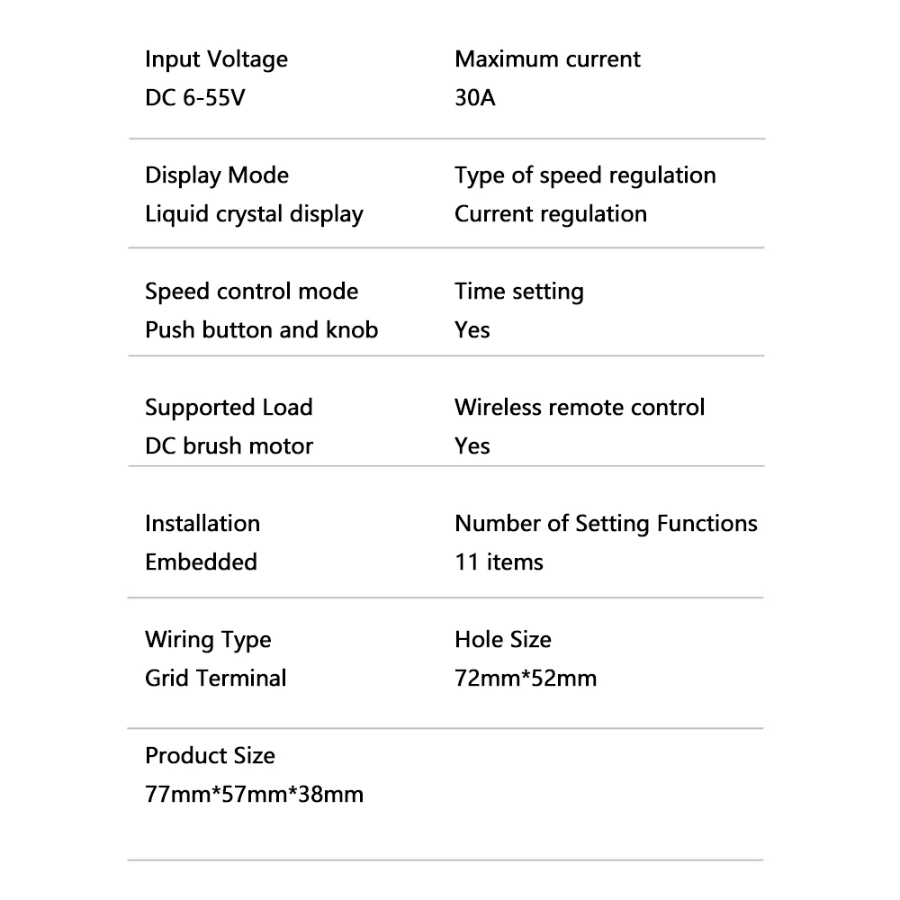 PWM Speed Controller DC 6.5V-55V 30A LCD Intelligent Digital Display Tachometer Adjustable Wireless Remote Control Motor
