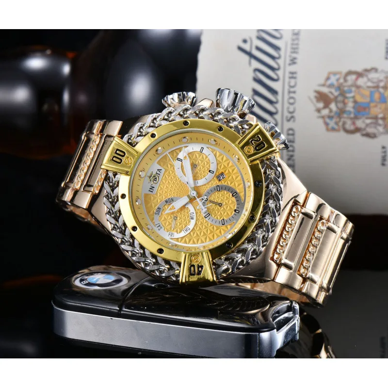 ​ ​ 2025 relógio coringa cromático de luxo masculino aço inoxidável movimento quartzo mostrador iridescente resistente à água 100m luminoso