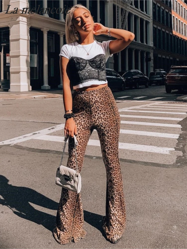 

Leopard Printed Pants For Women Retro Slim Flare Trouser 2024 Summer Spring New High-waisted Streetwear Fashion Casual Pants