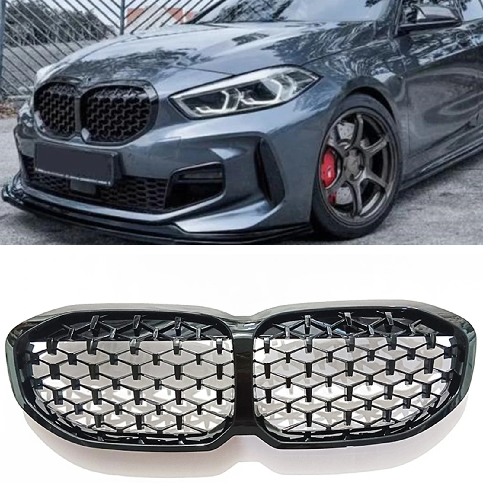 

New！ Front Kidney Grille Grill For BMW New 1 Series F40 2019 2020 2021 2022 2023 Black Car Upper Bumper Hood Mesh Grid Kit