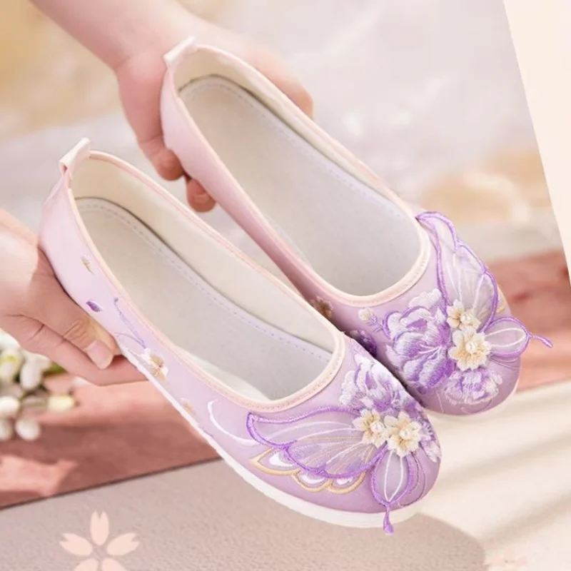 

Восточная женская обувь в китайском стиле, парусиновая обувь на плоской подошве, традиционная обувь для косплея с вышивкой, женская обувь Hanfu для классических танцев