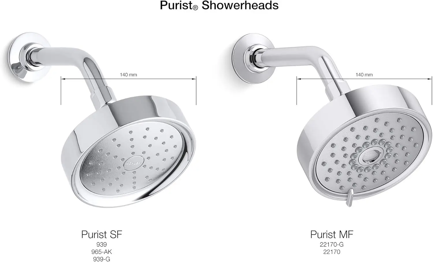 22170-BL Purist Three-Function SHOWERHEAD, Three Distinct Sprays with Easy-to-clean Surface & Accessible Thumb Tab