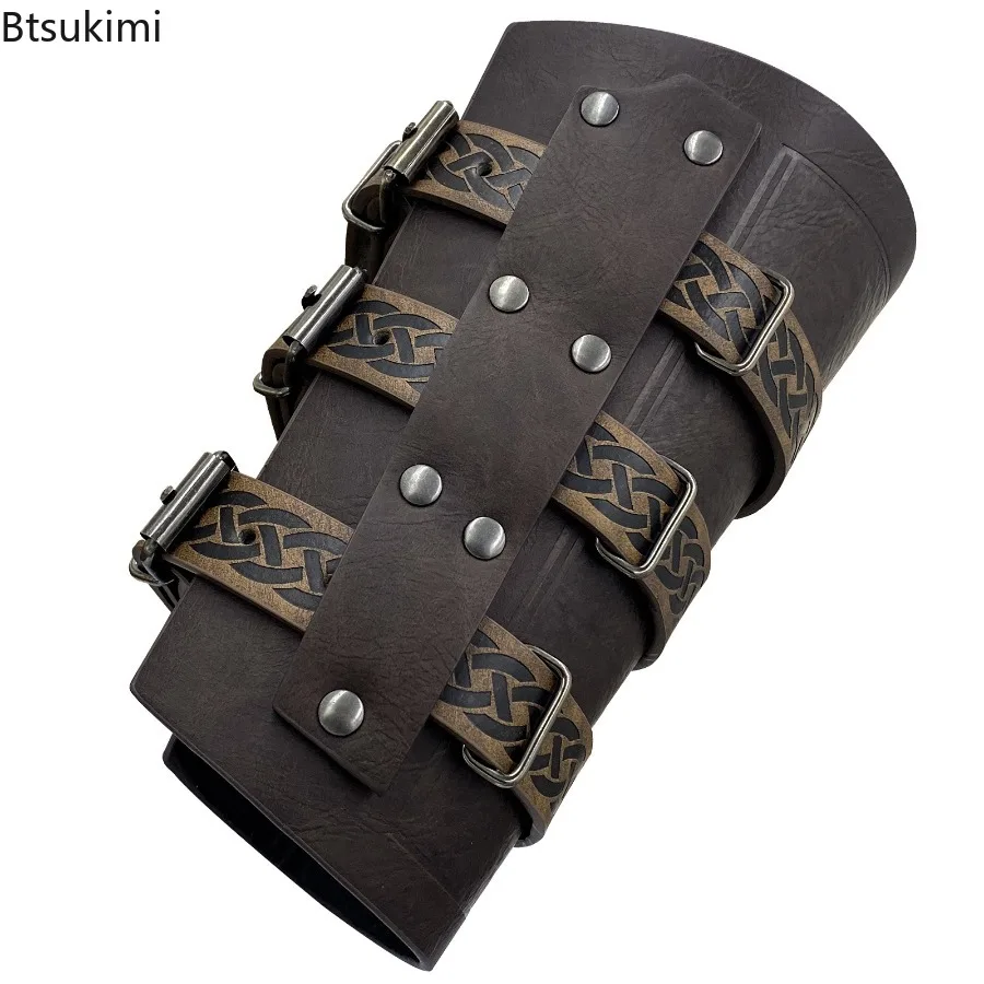 Akcesoria do cosplay na Halloween, zbroja, bransoletka na nadgarstek dla dorosłych, średniowieczny bransoletka, kostium wikingów, rękawica łucznicza, bransoletka Larp, rycerska bransoletka ze skóry PU