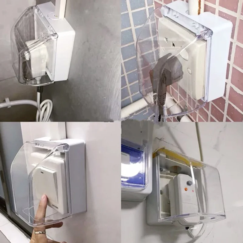 86 Type Heightened Waterproof Splash Box Self-adhesive Electrical Wall Socket Switch Protection Cover Bathroom Accessories