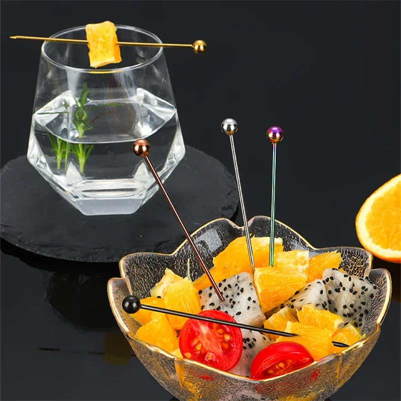 3PCS Stainless Steel Cocktail Sticks Fruit Sticks Reusable Drink Picks Toothpicks Drinks Creativity Decorate Fruit Tableware