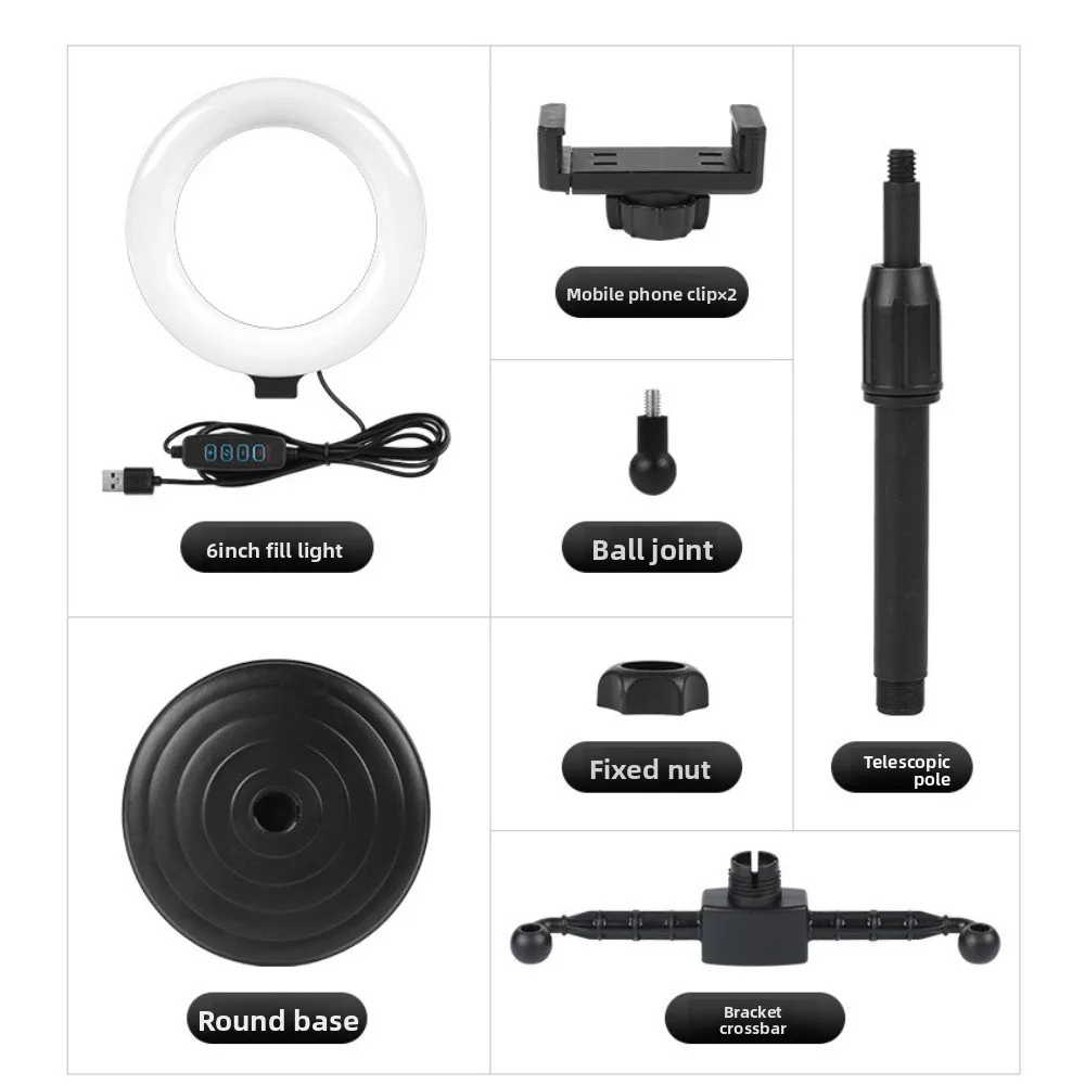 Dual Phone Position Fill Light Phone Holder Lighting Bracket Portable Live Streaming Fill Light Universal Stable Base