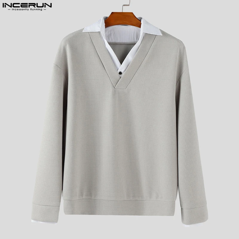 

INCERUN Мужская рубашка в стиле пэчворк с лацканами и длинным рукавом в корейском стиле, повседневная мужская одежда, уличная одежда, свободные модные мужские рубашки S-5XL 2025